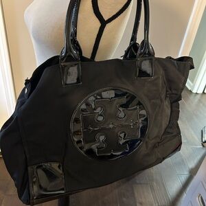 Tory Burch Nylon Patent Logo Tote